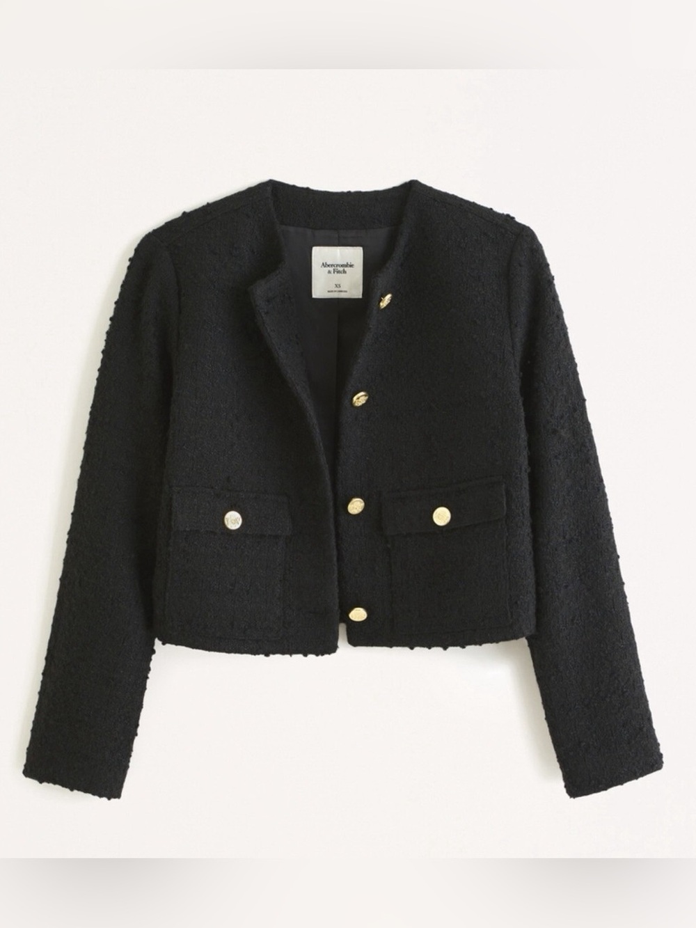 Abercrombie & Fitch Collarless Tweed Black Jacket Suit Jacket
